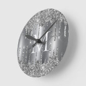 Silver Glitter Drips Monogram Personalized Wall Ronde Klok (Hoek)