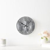 Silver Glitter Drips Monogram Personalized Wall Ronde Klok (Huis)