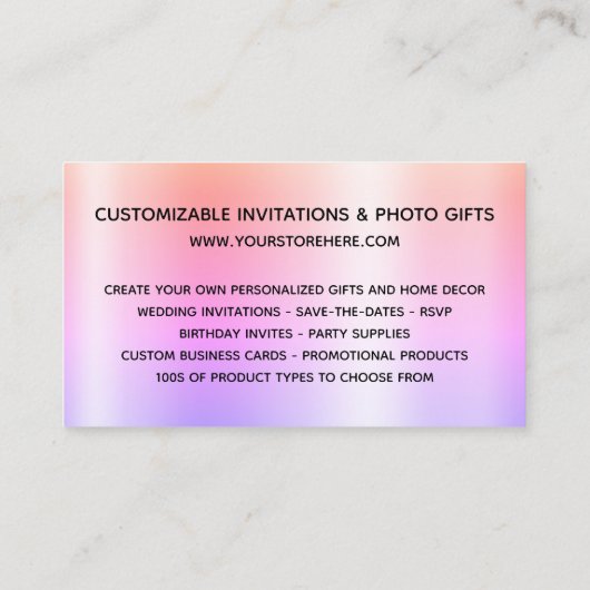 Silver Glitter Drips Multi Ombre Online Store Visitekaartje (Achterkant)