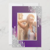 Silver Glitter Drips Paarse Foto 75e Verjaardag Kaart (Achterkant)