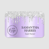 Silver Glitter Drips Pale Lavender Shimmer Naamplaatje (Voorkant)