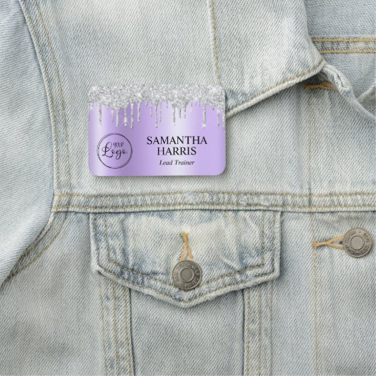 Silver Glitter Drips Pale Lavender Shimmer Naamplaatje (In situ)