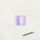 Silver Glitter Drips Pale Lavender Shimmer Post-it® Notes (Op bureau)