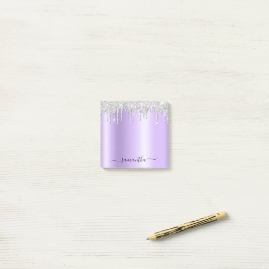 Silver Glitter Drips Pale Lavender Shimmer Post-it® Notes (Op bureau)