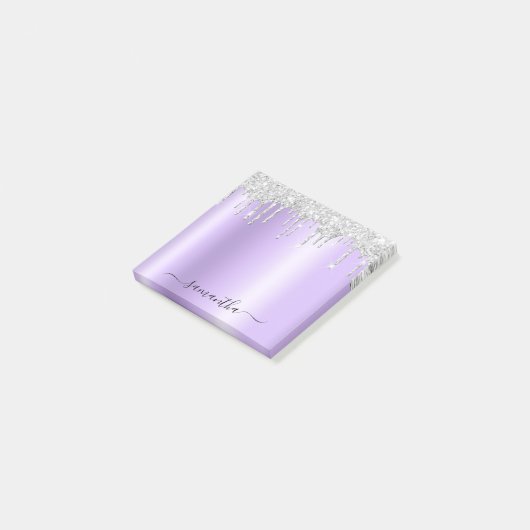 Silver Glitter Drips Pale Lavender Shimmer Post-it® Notes (Schuin)