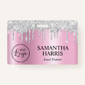 Silver Glitter Drips Pink Shimmer Badge (Voorkant)
