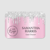 Silver Glitter Drips Pink Shimmer Naamplaatje (Voorkant)