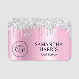 Silver Glitter Drips Pink Shimmer Naamplaatje