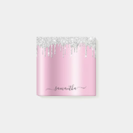 Silver Glitter Drips Pink Shimmer Post-it® Notes