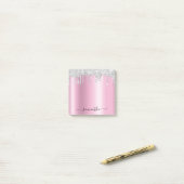 Silver Glitter Drips Pink Shimmer Post-it® Notes (Op bureau)