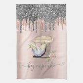 Silver Glitter Drips Retro Mixer Flower Roos Gold Theedoek (Verticaal)