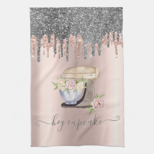 Silver Glitter Drips Retro Mixer Flower Roos Gold Theedoek