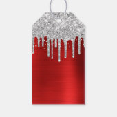 Silver Glitter Drips Rode Folie Happy Birthday Cadeaulabel (Achterkant)