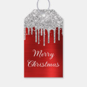 Silver Glitter Drips Rode Folie Vrolijk Kerstfeest Cadeaulabel (Voorkant)