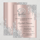 Silver Glitter Drips Roos Gold 12e Verjaardag Kaart (Voorkant / Achterkant)