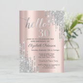 Silver Glitter Drips Roos Gold 30e verjaardag Kaart (Staand voorkant)