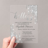 Silver Glitter Drips Roos Gold 40e verjaardag Acryl Uitnodigingen (Insitu (Draagbaar))