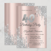 Silver Glitter Drips Roos Gold 40e verjaardag Kaart (Voorkant / Achterkant)