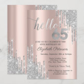 Silver Glitter Drips Roos Gold 65e verjaardag Kaart (Voorkant / Achterkant)