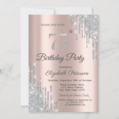 Silver Glitter Drips Roos Gold 75e verjaardag Invi Kaart (Voorkant)