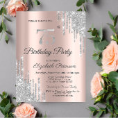 Silver Glitter Drips Roos Gold 75e verjaardag Invi Kaart