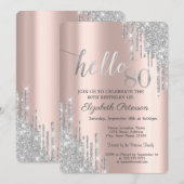 Silver Glitter Drips Roos Gold 80e verjaardag Kaart (Voorkant / Achterkant)