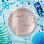 Silver Glitter Drips Roos Gold 80e verjaardag Papieren Bordje (Feest)