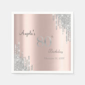 Silver Glitter Drips Roos Gold 80e verjaardag Servet (Voorkant)