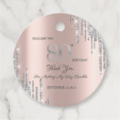 Silver Glitter Drips Roos Gold 80th Bedankjes Labels (Voorkant)