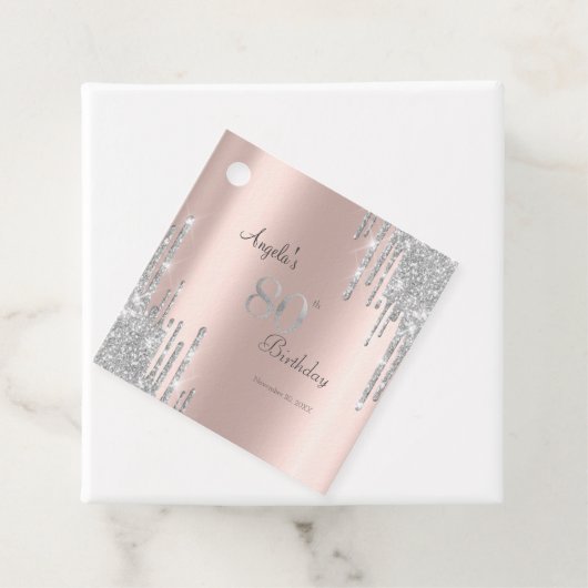 Silver Glitter Drips Roos Gold 80th Bedankjes Labels (In situ)