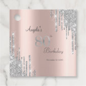 Silver Glitter Drips Roos Gold 80th Bedankjes Labels (Voorkant)