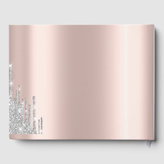 Silver Glitter Drips Roos Gold 80th Gastenboek (Achterkant)