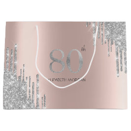 Silver Glitter Drips Roos Gold 80th Groot Cadeauzakje
