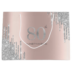 Silver Glitter Drips Roos Gold 80th Groot Cadeauzakje