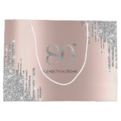 Silver Glitter Drips Roos Gold 80th Groot Cadeauzakje (Achterkant)