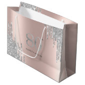 Silver Glitter Drips Roos Gold 80th Groot Cadeauzakje (Voorkant Gekanteld)