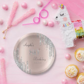 Silver Glitter Drips Roos Gold 80th Papieren Bordje (Feest)