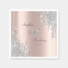 Silver Glitter Drips Roos Gold 80th Servet