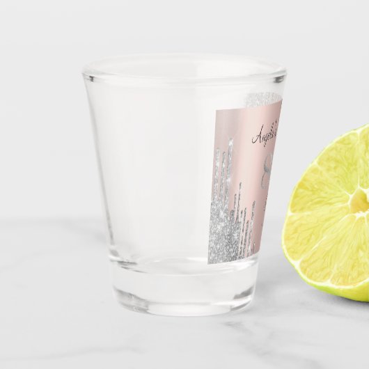 Silver Glitter Drips Roos Gold 80th Shot Glas (Links)