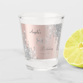 Silver Glitter Drips Roos Gold 80th Shot Glas