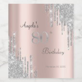 Silver Glitter Drips Roos Gold 80th Wijn Etiket (Enkel label)