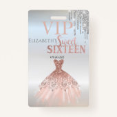 Silver Glitter Drips, Roos Gold Dress Sweet 16 Badge (Voorkant)