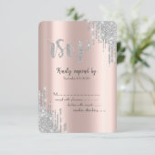 Silver Glitter Drips Roos Gouden Verjaardag RSVP Kaart (Staand voorkant)