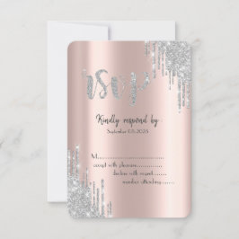 Silver Glitter Drips Roos Gouden Verjaardag RSVP Kaart