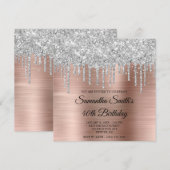 Silver Glitter Drips Roos Goudfolie 40e Verjaardag Kaart (Voorkant / Achterkant)