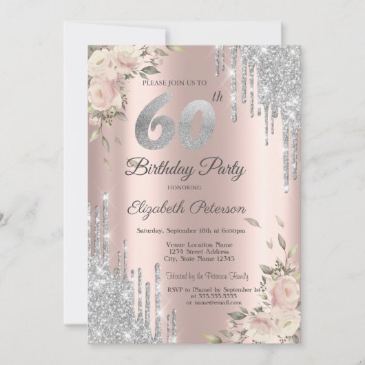 Silver Glitter Drips, Rozen 60e verjaardag Kaart (Voorkant)