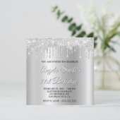 Silver Glitter Drips Shimmer Ombre Drop Shadow Kaart (Staand voorkant)