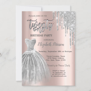 Silver Glitter Drips, Silver Dress 21st Birthday Kaart