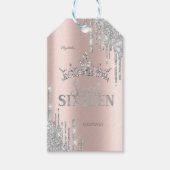 Silver Glitter Drips Tiara Roos Gold Sweet 16 Cadeaulabel (Voorkant)