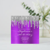 Silver Glitter Drips Violet Folie 40e Verjaardag Kaart (Staand voorkant)